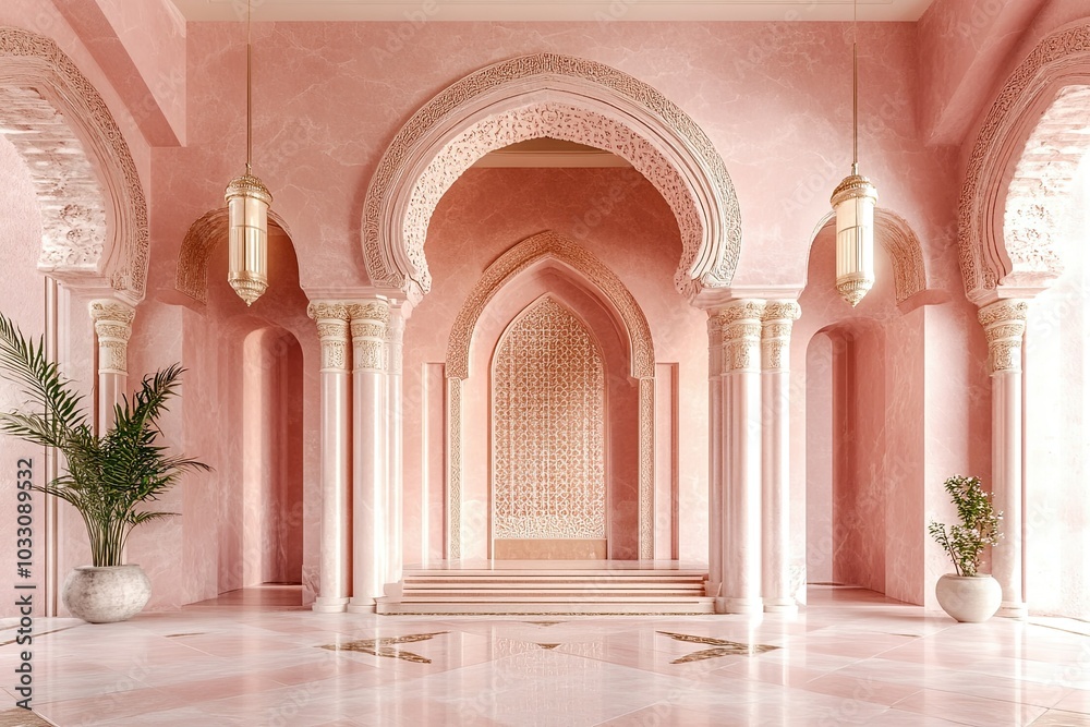 luxury pink and beige arch hotel entrance with large pillar and royal intricate carvings and elegant floor luxury pink and beige arch hotel entrance with large pillar and royal intricate carvings and elegant floor