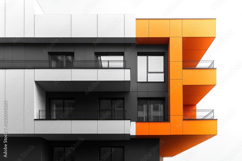 Modern Urban Architecture: Sleek Gray and Vibrant Orange Building Design Modern Urban Architecture: Sleek Gray and Vibrant Orange Building Design