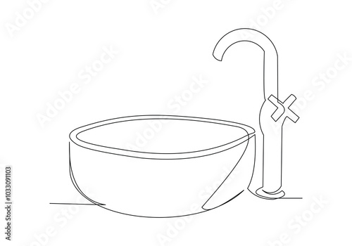 Continuous single line sketch drawing of washbasin wash basin sink washbowl washstand hygiene one line concept vector illustration