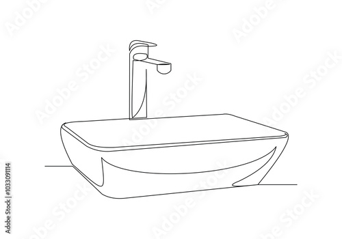 Continuous single line sketch drawing of washbasin wash basin sink washbowl washstand hygiene one line concept vector illustration