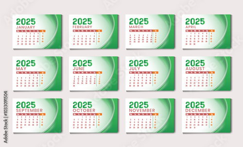 Modern 2025 new year english desk calendar template printable design