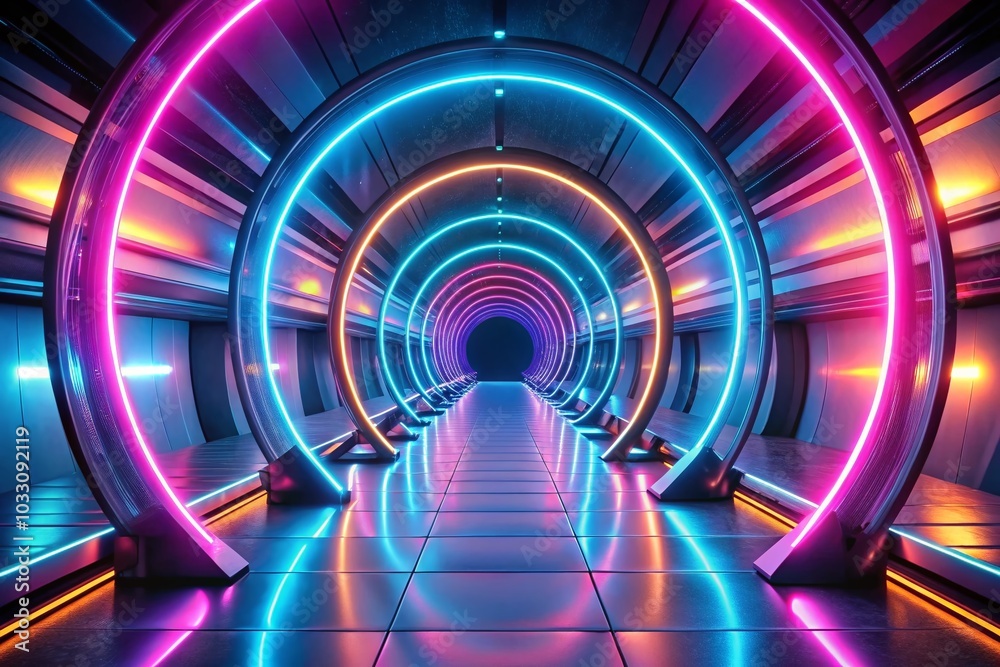 Futuristic Neon Tunnel with Glowing Ring Light - Abstract 3D Rendered Wallpaper for Modern Aesthetics Futuristic Neon Tunnel with Glowing Ring Light - Abstract 3D Rendered Wallpaper for Modern Aesthetics