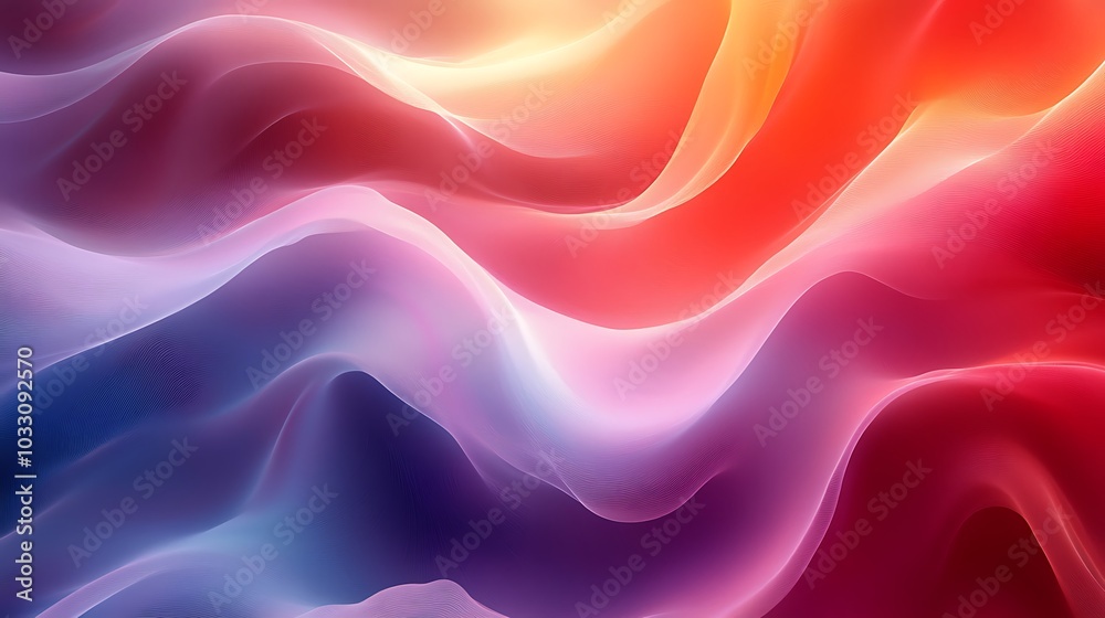 Abstract background of vibrant, flowing waves in shades of red, pink, blue and purple. Abstract background of vibrant, flowing waves in shades of red, pink, blue and purple.