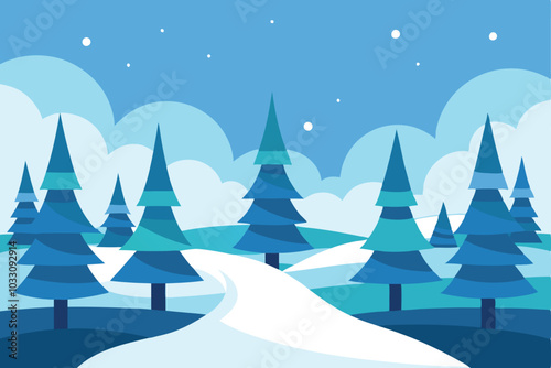 Winter forest with trees blanketed in snow, capturing the essence of a peaceful, wintry scene flat vector illustration