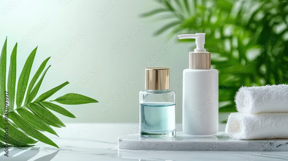 Elegant skincare products on a marble surface Elegant skincare products on a marble surface