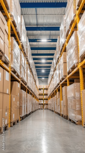 Exploring the efficiency of modern warehousing a look inside a spacious industrial storage facility with tall shelves and organized pallets
