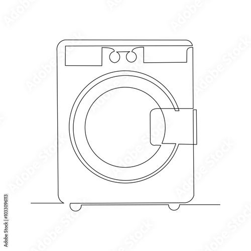 Continuous single line sketch drawing of front loading door washing machine home appliance electric household gadget one line vector illustration