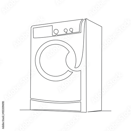 Continuous single line sketch drawing of front loading door washing machine home appliance electric household gadget one line vector illustration