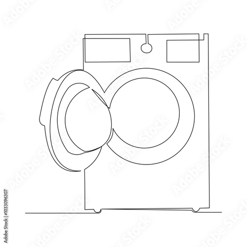 Continuous single line sketch drawing of front loading door washing machine home appliance electric household gadget one line vector illustration