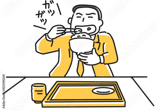 大盛ご飯を食べる男性社員