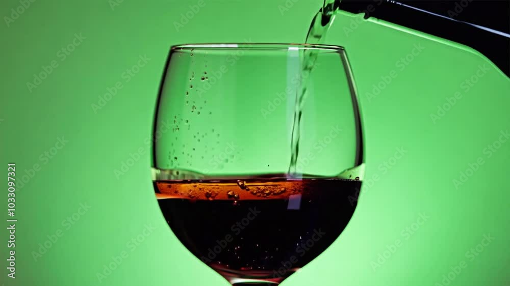Pouring red wine into a glass on a green screen