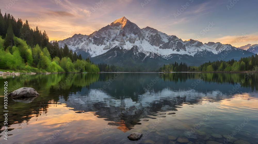 Snowy mountains, cold weather, lakeside Snowy mountains, cold weather, lakeside