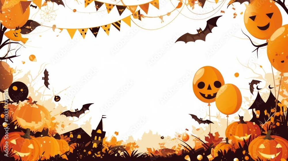 A festive Halloween-themed border featuring pumpkins, bats, and decorations. A festive Halloween-themed border featuring pumpkins, bats, and decorations.