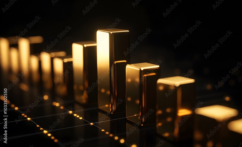 A bar graph showing gold's growth in the stock market, symbolizing its opulent and time-honored value as an alternative asset class. A bar graph showing gold's growth in the stock market, symbolizing its opulent and time-honored value as an alternative asset class.