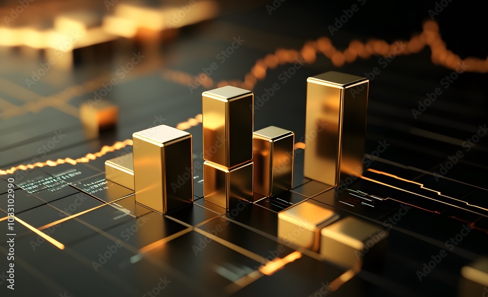 A bar graph showing gold's growth in the stock market, symbolizing its opulent and time-honored value as an alternative asset class. A bar graph showing gold's growth in the stock market, symbolizing its opulent and time-honored value as an alternative asset class.