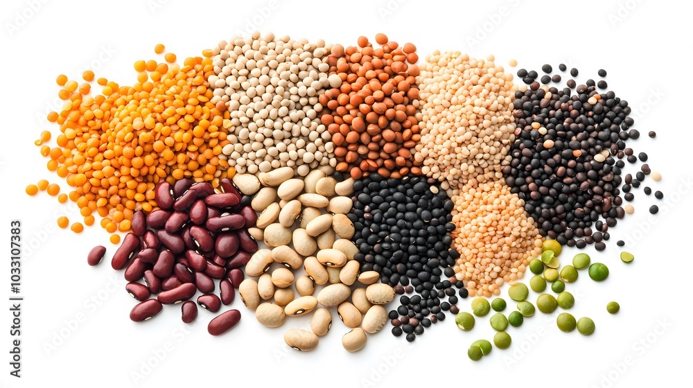 Different legumes on white background. 