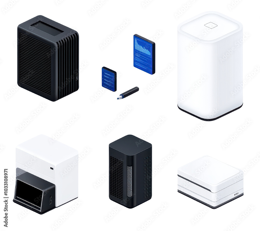 Assorted modern tech devices on white background Assorted modern tech devices on white background
