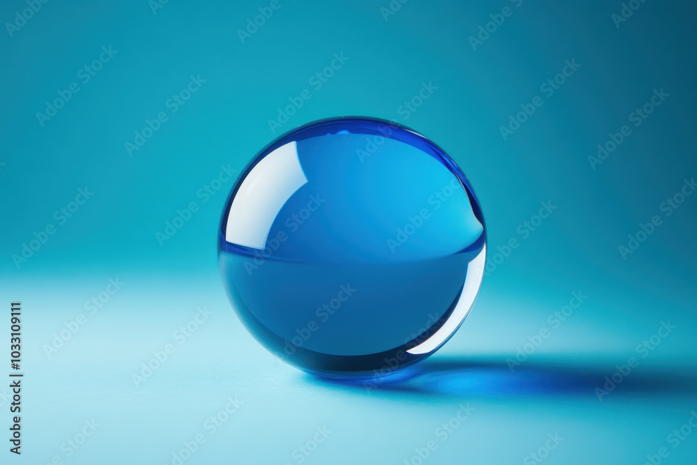 A translucent blue sphere resting on a smooth surface with a soft gradient background. A translucent blue sphere resting on a smooth surface with a soft gradient background.