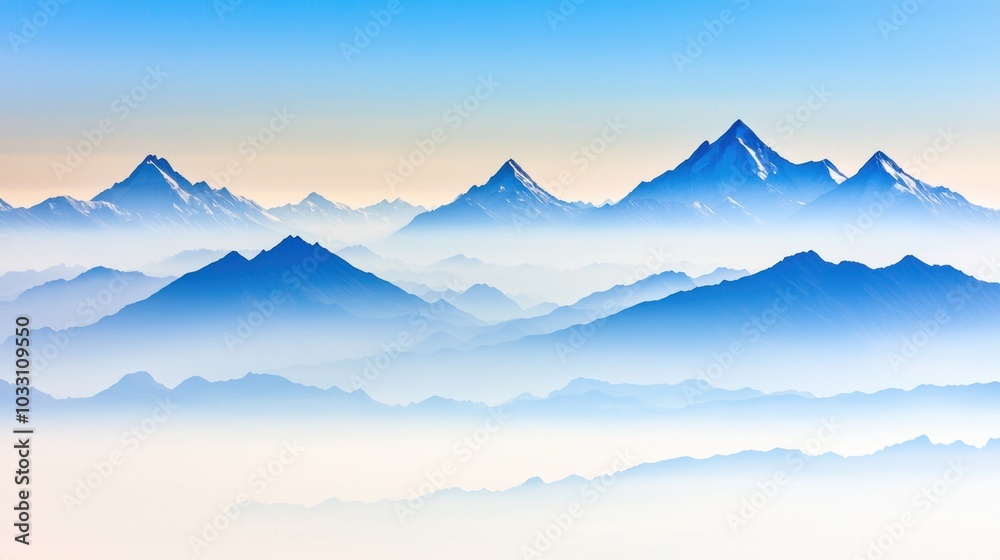 Fototapeta premium Majestic Mountain Panorama in Ethereal Mist and Haze