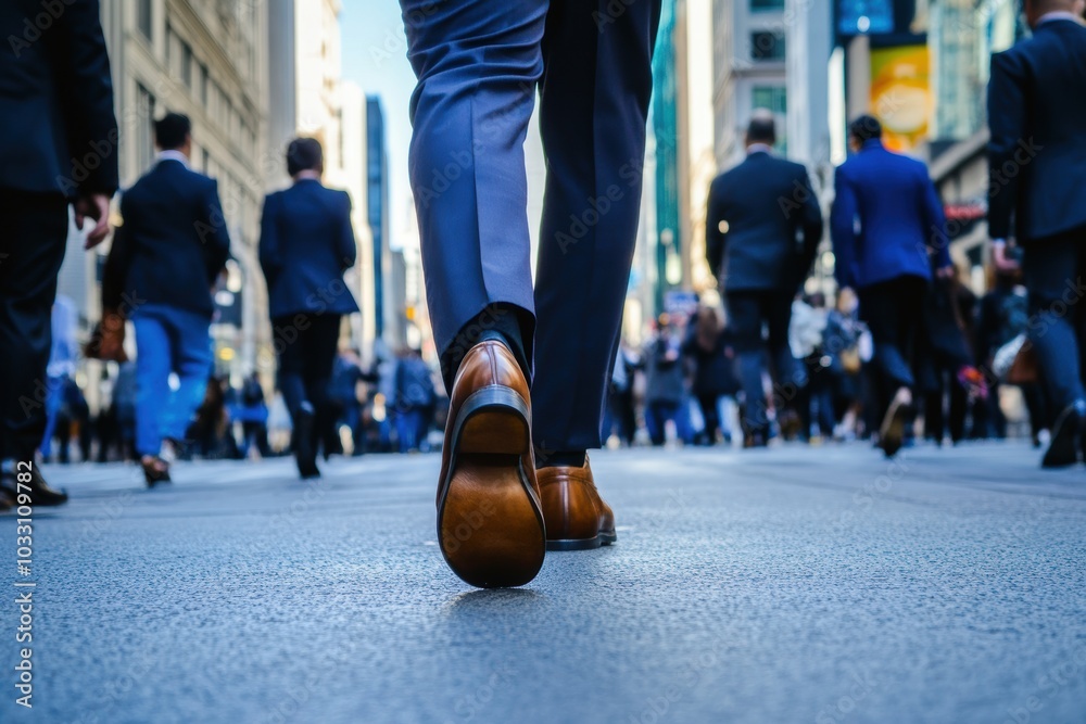 Obraz premium A business professional walking confidently through a busy urban street