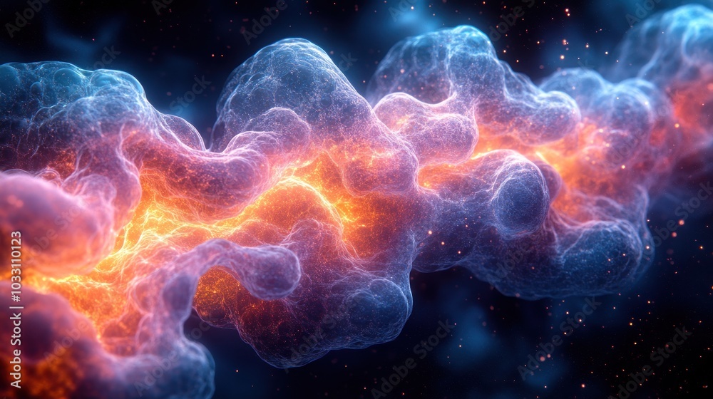 A vibrant depiction of molecular structures in a cosmic environment. A vibrant depiction of molecular structures in a cosmic environment.