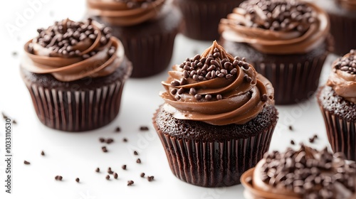 Chocolate cupcakes isolated on white background. 