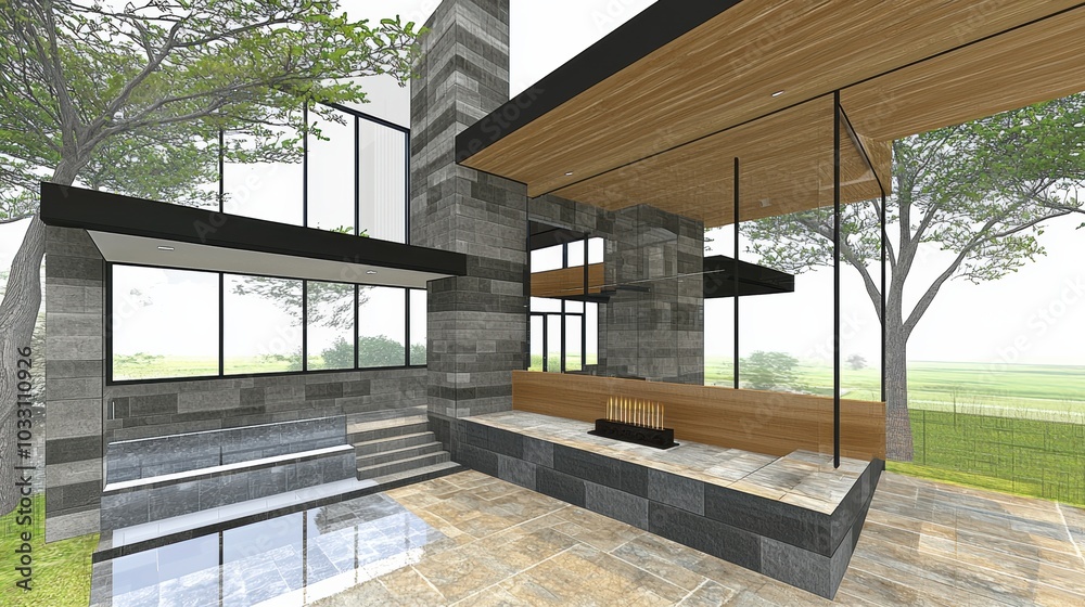 Stunning Modern Architectural Masterpiece Nestled in Lush Landscape with Reflecting Pool Stunning Modern Architectural Masterpiece Nestled in Lush Landscape with Reflecting Pool