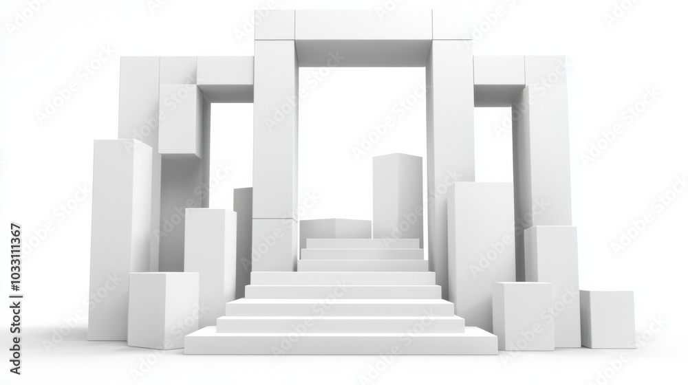 Minimalist Abstract Architecture with Geometric Cube Shapes in White Monochrome Interior Minimalist Abstract Architecture with Geometric Cube Shapes in White Monochrome Interior