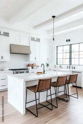 Modern kitchen with island and stools