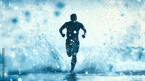 Silhouette of a Man Running Through a Watery Mist