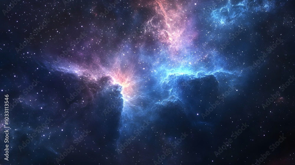 Obraz premium A vibrant nebula with swirling clouds of gas and dust, illuminated by distant stars in a deep space background.