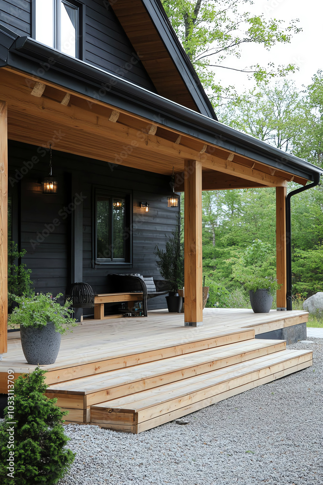 Stylish wooden porch with modern design Stylish wooden porch with modern design