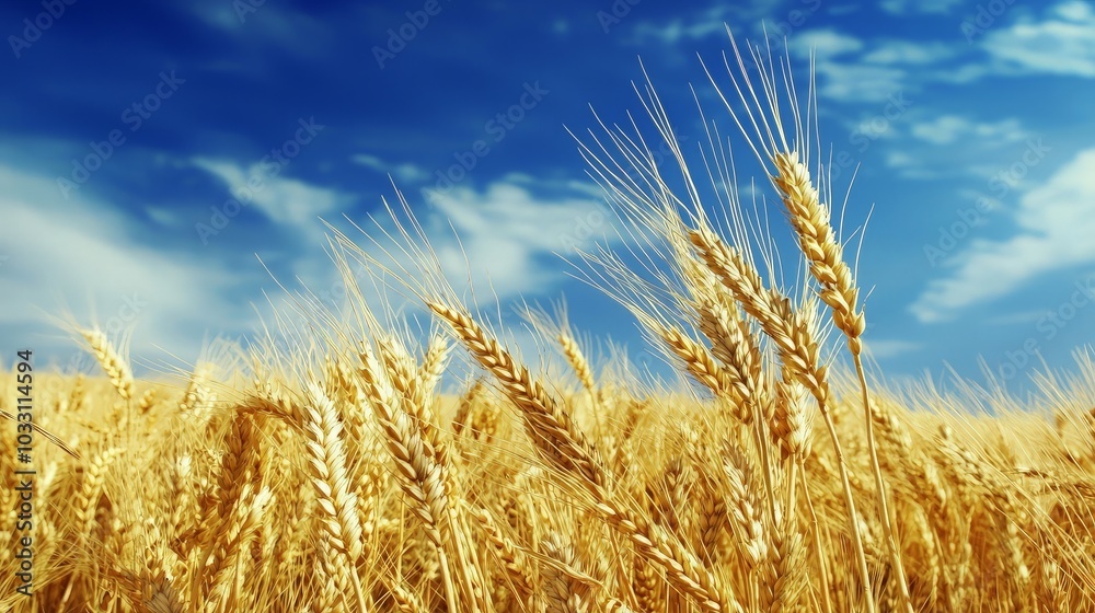 Golden wheat field with blue sky and clouds. Golden wheat field with blue sky and clouds.