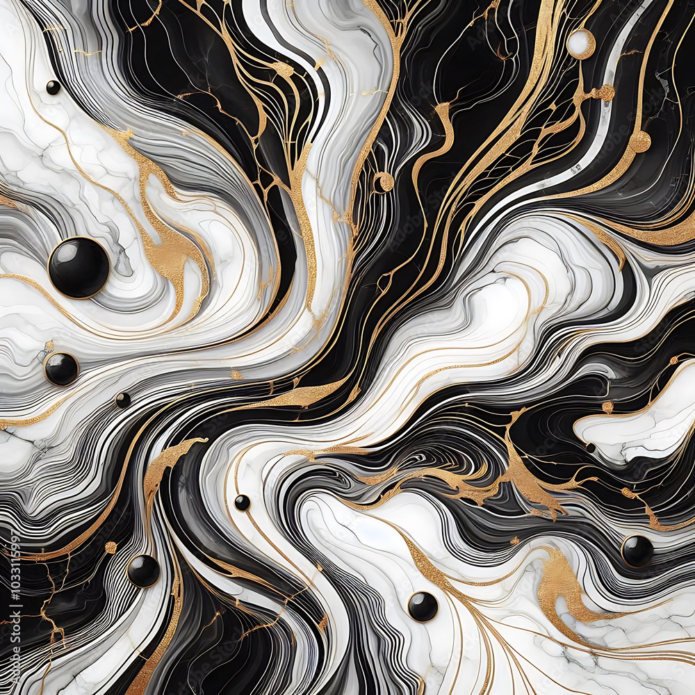 Fototapeta premium Midnight Gold Flow, Generative Ai