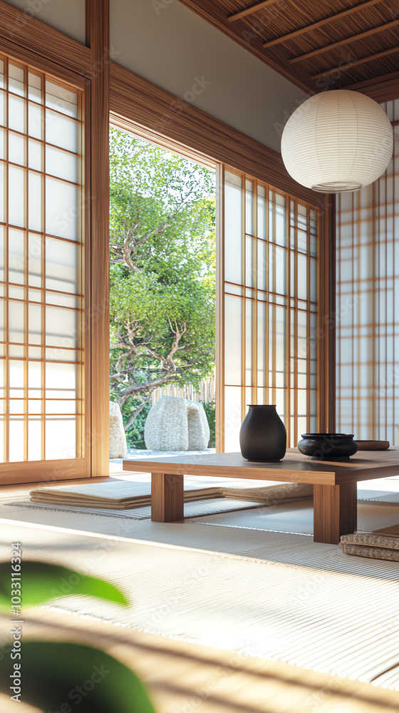 Serene interior of Japanese style room. Serene interior of Japanese style room.