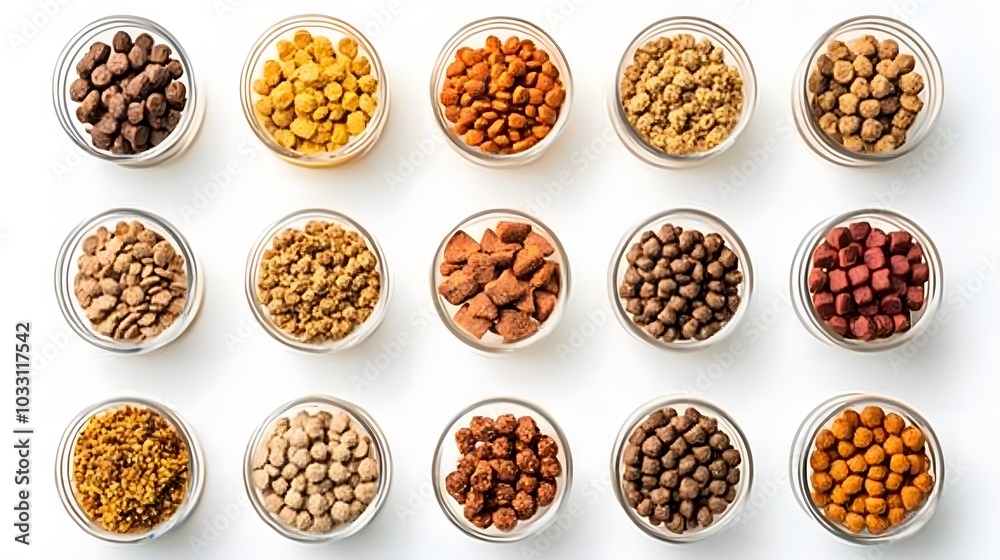 banner of dry animal pet food isolated on white background. 