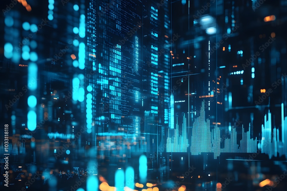 A digital background with a stock market graph and a blue color theme, a data visualization concept, financial graphs floating in the air, 
