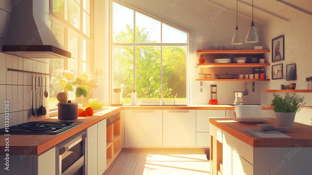 Bright, modern kitchen with sunlight streaming in
