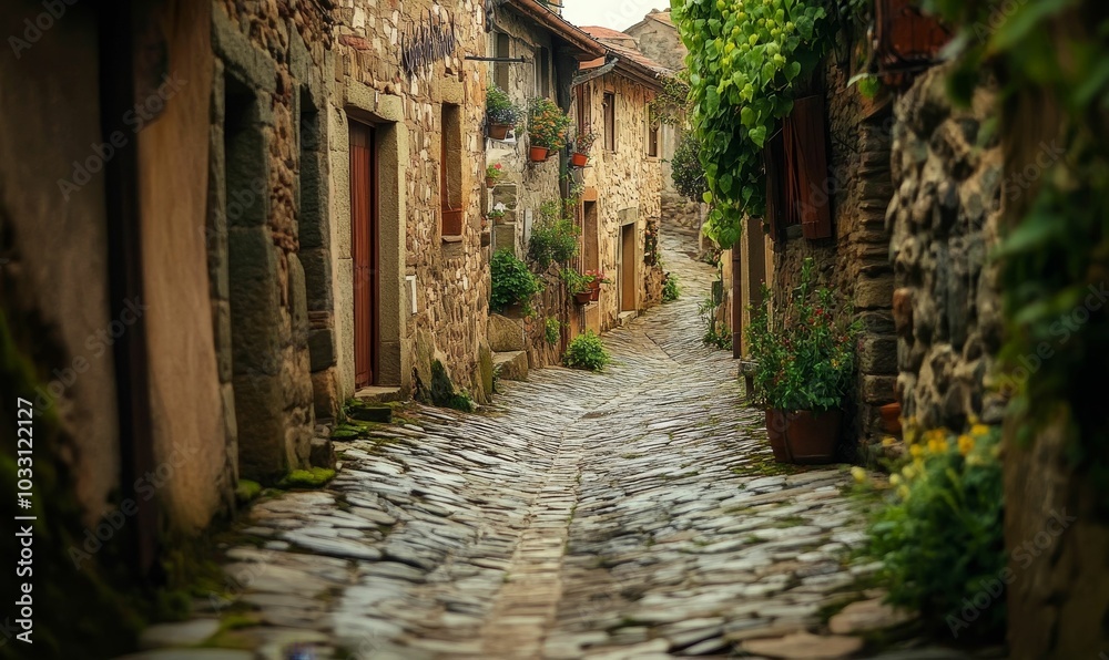 Obraz premium Cobblestone street in a medieval village.