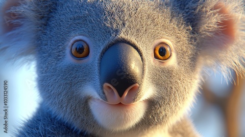 Close-up portrait of a cute koala with big, curious eyes. photo