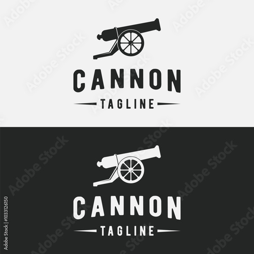 Creative retro vintage cannon Logo design isolated background.