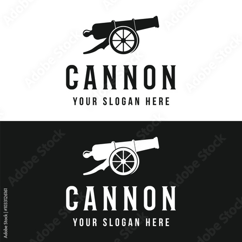 Creative retro vintage cannon Logo design isolated background.