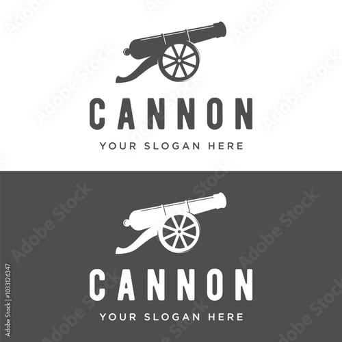 Creative retro vintage cannon Logo design isolated background.