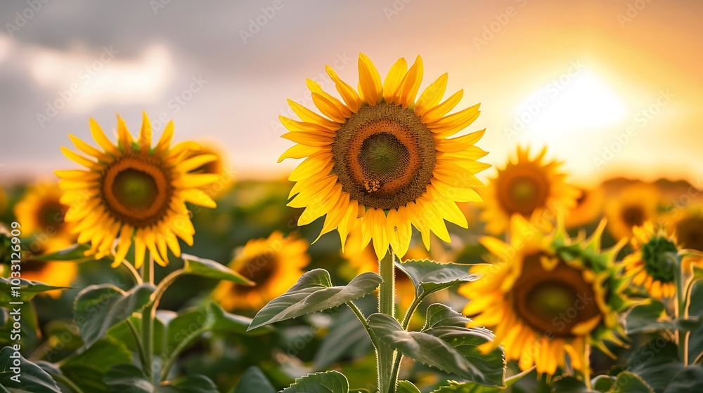 A sunflower field glowing under the afternoon sun A sunflower field glowing under the afternoon sun