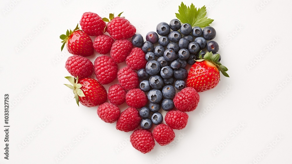 Fresh Berries Forming a Heart Shape on White Background Fresh Berries Forming a Heart Shape on White Background