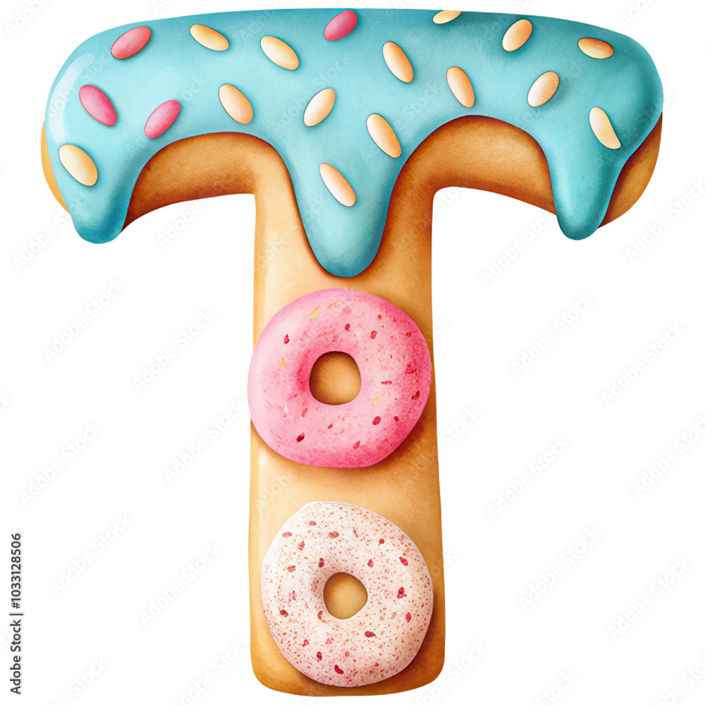 Letter T Donut Alphabet and Number with Sprinkles and Icing Design Letter T Donut Alphabet and Number with Sprinkles and Icing Design