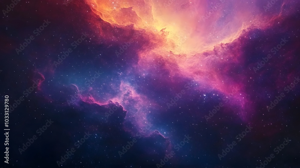 A Celestial Landscape with Vibrant Nebulae and Scattered Stars A Celestial Landscape with Vibrant Nebulae and Scattered Stars