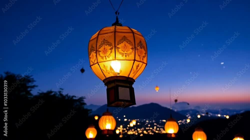 Close-up of a hand lighting a paper lantern with a flame. Close-up of a hand lighting a paper lantern with a flame.