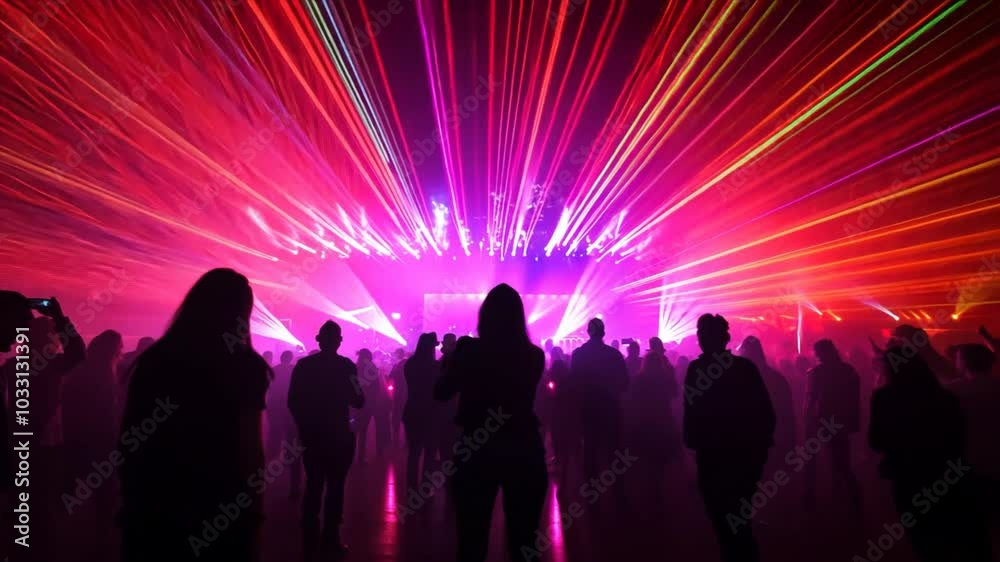 Excited concert-goers enjoying a music festival at night, with vibrant light beams cutting through the crowd Close-up photo with clean background Excited concert-goers enjoying a music festival at night, with vibrant light beams cutting through the crowd Close-up photo with clean background