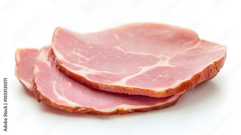 fresh ham slice on white background. fresh ham slice on white background.